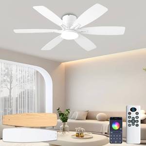 lot 4327 image: 52-Inch White Ceiling Fan with Light, RemoteApp Control, Flush Mount, DC