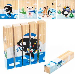 lot 4351 image: CJiangpo Wooden Winter 4-in-1 Polar Animals Puzzle Blocks Toddlers 2