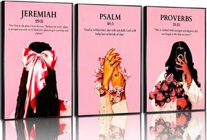 lot 4400 image: Black Woman Wall Art Pink Decor Christian Canvas Bible Verse Poster 16x12in