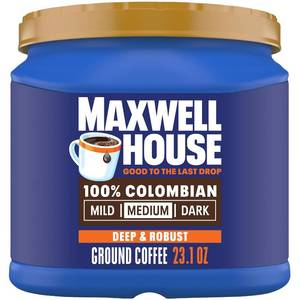 lot 4407 image: Maxwell House Ground Coffee, 100% Colombian, 23.1 oz Canister