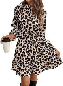 lot 4442 image: Milumia Womens Leopard Print Frill Trim Long Sleeve Dress Flared Large