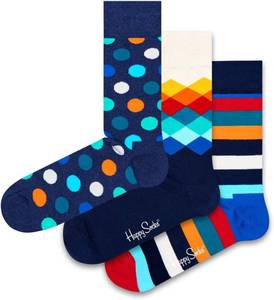 lot 4450 image: Happy Socks 3-Pack Classic Multi-Color Gift Set, Navy-White-Blue (9-11)