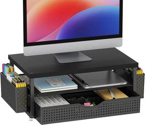 lot 22502 image: gianotter Desk Organizer with Monitor Stand, Drawer & 2 Pen Holders, Black