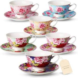 lot 22512 image: BTaT- Floral Tea Cups and Saucers, 8 oz, Set of 6