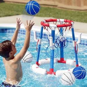 lot 22518 image: HYES 2 in 1 Pool Basketball Hoop with Ring Toss, Floating Pool Toys, Red