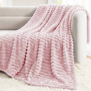 lot 22551 image: CozyLux Pink Queen Blanket for Bed, Ribbed Fleece, 90 x 90 Inch