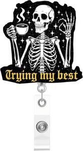 lot 22568 image: Trying My Best Skeleton Badge Reel for Nursing CNA RN Medical Assistant Nurse 3pack