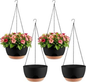 lot 22574 image: 4-Piece 8-In Hanging Planters with Automatic Watering, Drip Tray, Chain