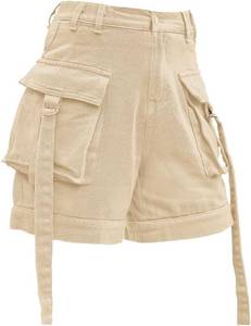 lot 22578 image: Denim Cargo Pants Casual Pocket Shorts Elastic Waist Women Shorts purple Large