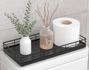 lot 22580 image: Toilet Paper Basket Organizer, Oak Wood Toilet Tank Tray with Metal Frame