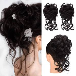 lot 22613 image: HOOJIH Messy Bun Hair Piece 2pcs Updo Extensions HB010 Dasiy - Black Brown