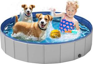lot 22627 image: Dog Pool for Large Dogs, Foldable Plastic, Slip-Resistant (XL 63 x 12)
