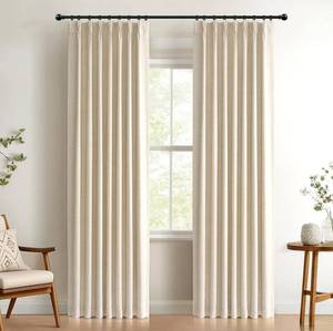 lot 22652 image: Cream Total Blackout Linen Pinch Pleated Curtains 96 Inches Long 40W 96L