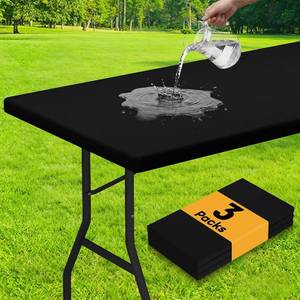 lot 22653 image: Smiry 3-Pack Rectangle Vinyl Tablecloths, Elastic Fitted, 36x96 Black