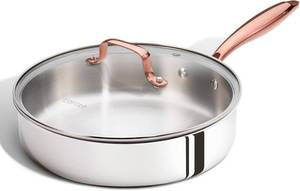 lot 22654 image: CAROTE 10 Stainless Steel Deep Frying Pan with Lid, Oven Safe