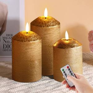 lot 22661 image: Eywamage Gold Flameless Pillar Candles with Remote Timer Set of 3