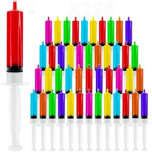 lot 22666 image: 120 Pack Plastic Syringes with Tip Cap, 10mL BPA-Free for Halloween