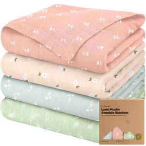 lot 22667 image: 4-Pack Muslin Swaddle Blankets for Boys, Girls, Newborn Swaddles (Bloom)