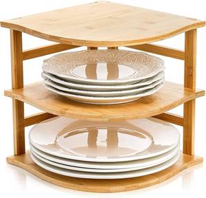 lot 22670 image: Goaste 3-Tier Bamboo Corner Shelf, Countertop Storage, 9.5x9.5x9.5 in