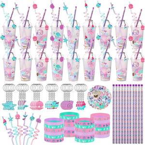 lot 22671 image: 194 Pcs Mermaid Party Favors Goody Cup Fillers, Straws, Keychains, Pencils