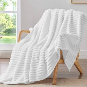 lot 22679 image: BEDELITE Ribbed Fleece Throw Blanket for Couch, Bright White, 50x60