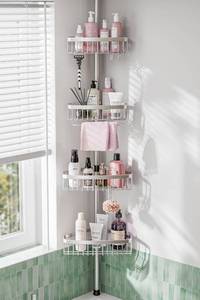 lot 22687 image: ESSEME Corner Shower Caddy Tension Pole Adjustable 4-Tier Inside Organizer