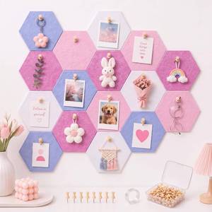 lot 22703 image: 6.7 x 5.9 in 16 Pcs Hexagon Cork Board Tiles, Felt Pin Boards, Pink