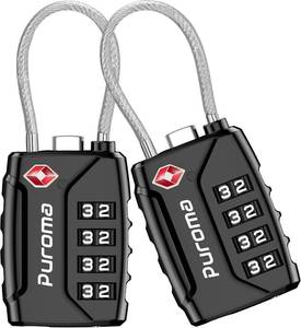 lot 22712 image: Puroma 2 Pack TSA Approved Luggage Locks 4 Digit Code Cable Lock Black