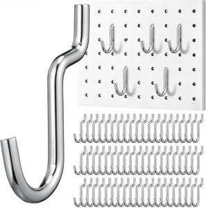 lot 22718 image: Flutesan 50pcs Metal Pegboard Hooks, 14 Pegboard J Hooks,Silver
