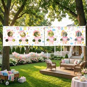 lot 22734 image: 2 Pcs Feed The Baby Game Baby Shower Backdrop Banner Photo Booth Props(Girl)