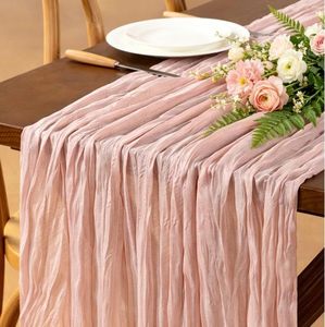 lot 22735 image: Dusty Pink Cheesecloth Table Runner Boho Wrinkled Gauze Table Runners