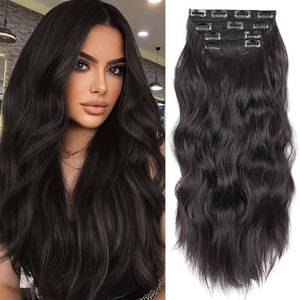 lot 22741 image: Clip-in Synthetic Hair Extensions Long Wavy 4Pcs Pieces 20in BlackBrown 2#