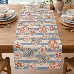 lot 22744 image: Coastal Sardines Fish Crayfish Dining Table Runner, Beach Seafood