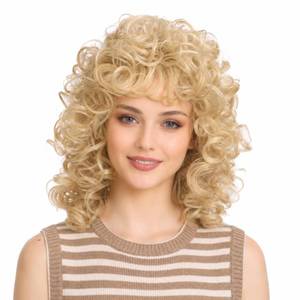 lot 22765 image: ColorGround Medium Long Curly Blonde 80S Rocker Wig for Women