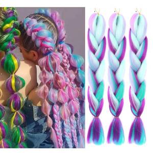lot 22773 image: Jumbo Braiding Hair Fiber Mix 3pcs Rainbow Colors Silk Twist Extensions 24in