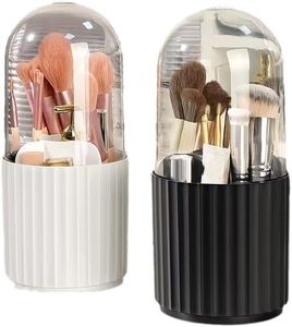 lot 22774 image: Makeup Brush Holder Organizer with Lid, 360  Rotatable, Display, Black