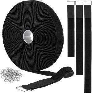 lot 22785 image: YMCRLUX 1x32ft Hook & Loop Straps with 50 Buckles, Adjustable Ties, Black