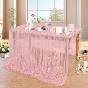 lot 22803 image: Pearl Tulle Tablecloth Dusty Pink 10ft Floral Pearl Sheer Table Linen