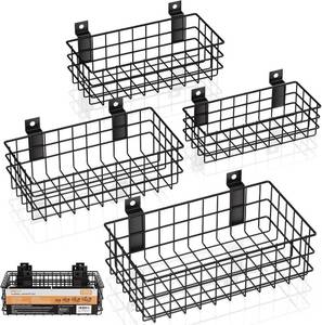 lot 22807 image: INCLY 4 Pack Black Metal Slatwall Baskets Set, Mounted Slatwall Accessories