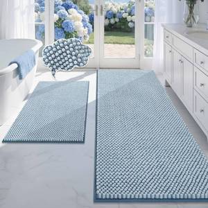 lot 22810 image: BSICPRO Bathroom Rugs Set 2 Piece, Light Blue, 22 x 59 Plus 20 x 32