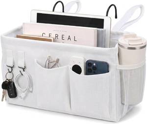 lot 22811 image: Bedside Caddy Organizer with Hooks, Hanging Pocket, Water Bottle Holder
