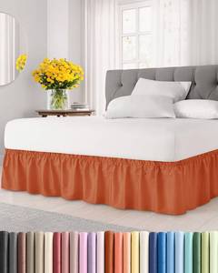lot 22826 image: CGK Linens Wrap Around Dust Ruffle Bed Skirt - Queen, 15 Terracotta