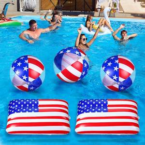 lot 22828 image: JellyArch 5 Pcs 4th of July Patriotic Pool Floats Beach Balls, Flag