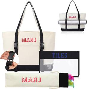 lot 22832 image: 3 Pcs Empty Mahjong Bags Set for Tile and Rack and Mat, Black, Buckle