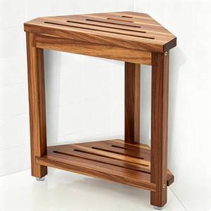 lot 22833 image: IBosins 16in Shower Foot Rest Corner Stool with Storage Shelf Acacia