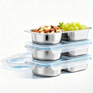 lot 22838 image: Bakpoco 3-Pack Stainless Steel Snack Boxes, 2-Compartment, Leakproof Lids