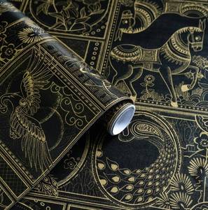 lot 22857 image: Erfoni Vintage Peel and Stick Wallpaper Black and Gold Contact Paper