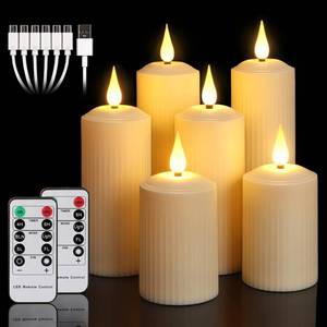lot 22861 image: yunsheng Rechargeable Flameless Candles with Timer, Outdoor Pillar Set of 6