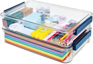 lot 22882 image: CATOOMUU 2-Pack 9x13 Clear Plastic Project Case Stackable Storage Box