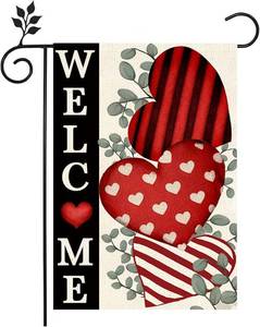 lot 22907 image: Valentines Day Garden Flag Welcome Hearts 12x18in Double-Sided Yard Flag